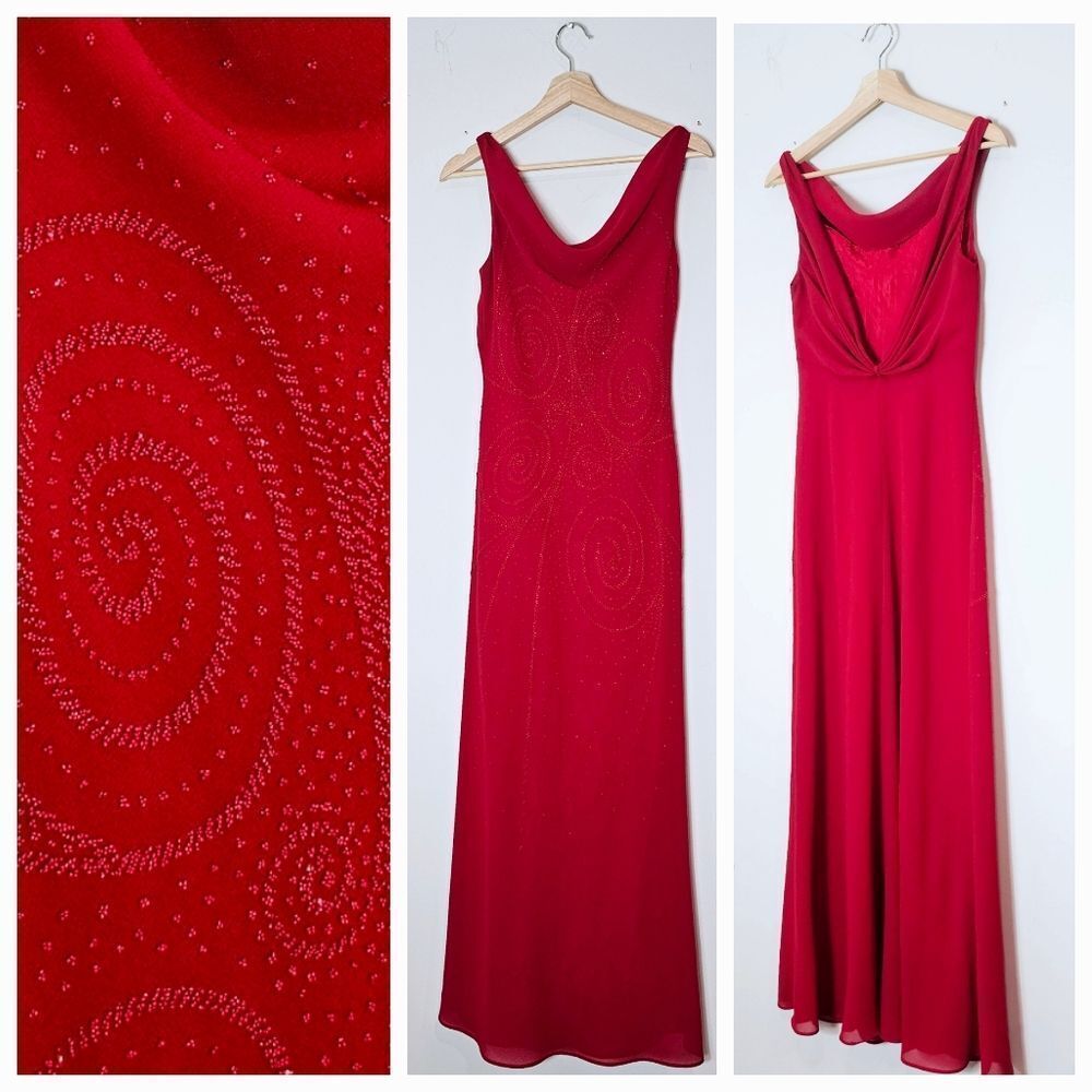 Vintage 90s USA Mermaid Maxi Sequin Red Dress Y2K Goth Fairy Whimsical Dainty XS